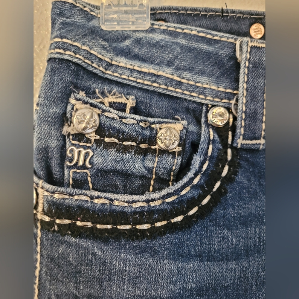 Miss Me Dark Blue Women's Bootcut Jeans Size 27 Bling Zebra Print - Picture 3 of 15